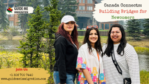 Newcomers in Canada engaging in a friendly discussion with volunteers as part of the Canada Connects program